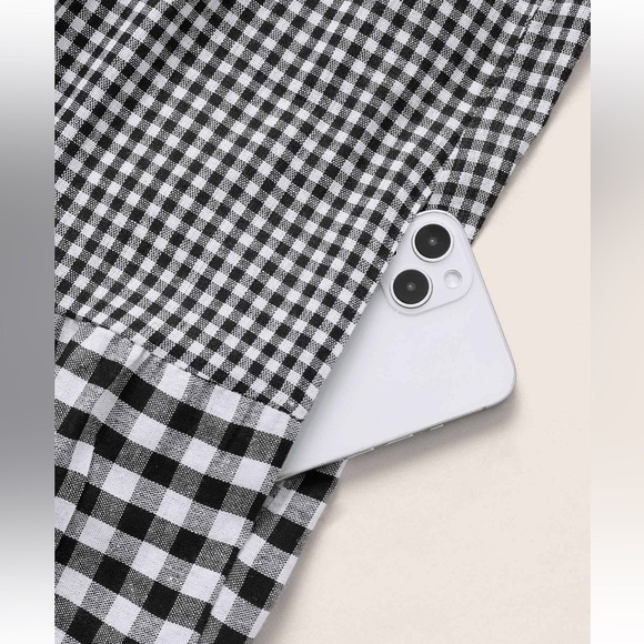 BloomChic Plus Size Gingham Patchwork V Neck Pocket Ruffles Dress - Picture 5 of 7